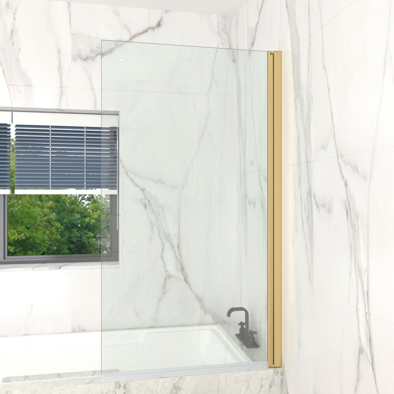Mahler 1400mm H Pivot Semi-Frameless Tub Door with Clear Glass, Right-angled Corner, 80cm x 140cm, Gold