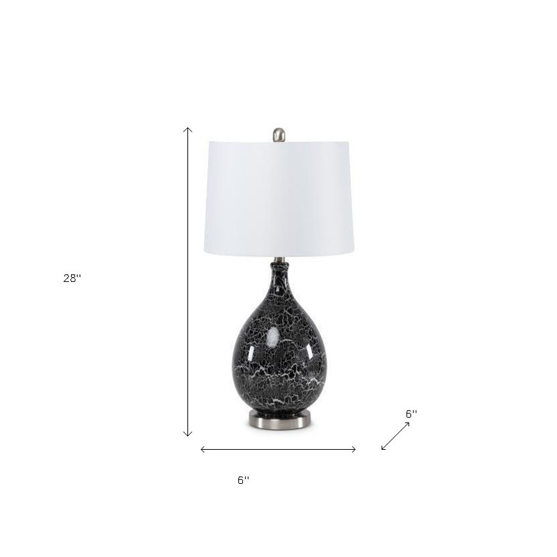Lampe de table 28 "en verre gris et argent avec abat-jour empire blanc