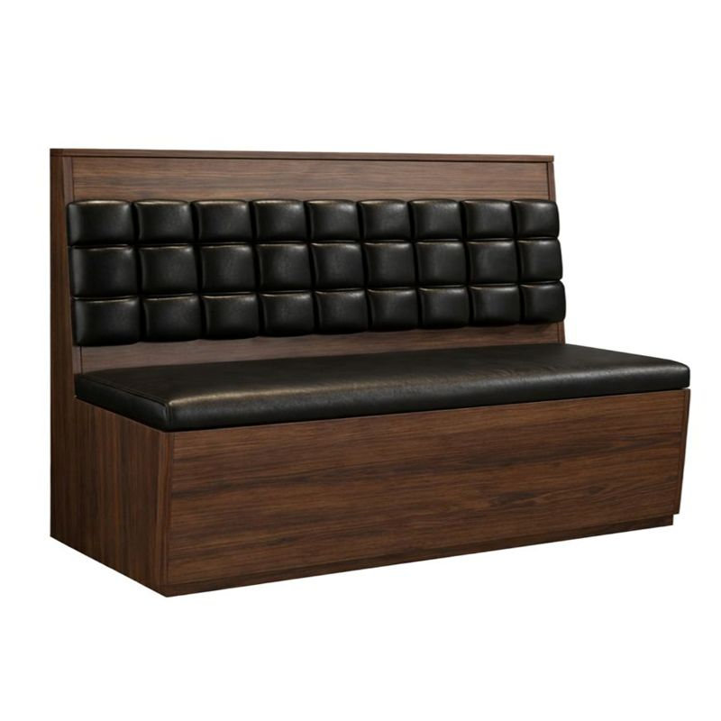 Cabine simple L 72 po x H 42 po avec structure en placage de noyer, siège en vinyle noir et dossier capitonné carré