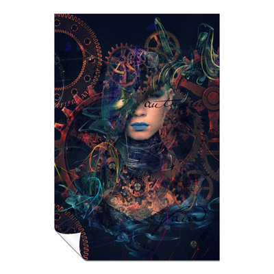 Abstract Woman Blue Lips Cog Wheels - No Frame Print