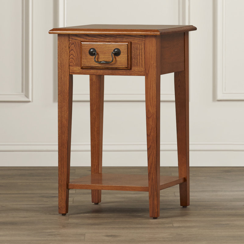 Solid Wood Square Side Table, Medium Oak
