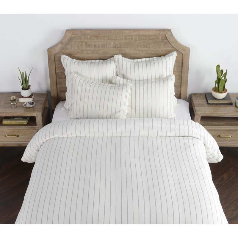 Eberly Striped Linen Duvet Cover, King Duvet Cover, Ivory