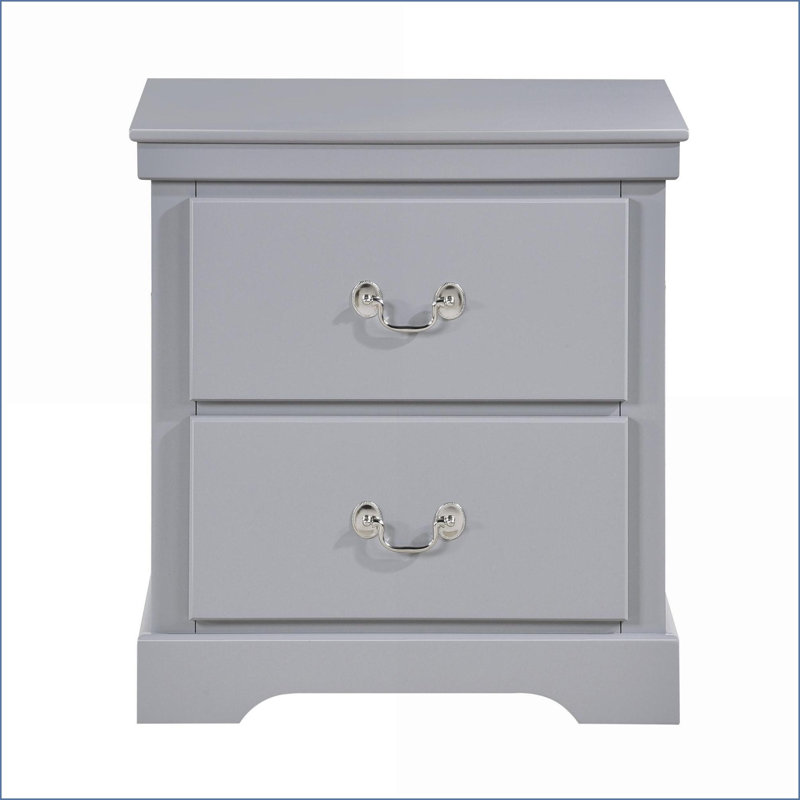 Table de chevet 2 tiroirs gris traditionnel, Gris