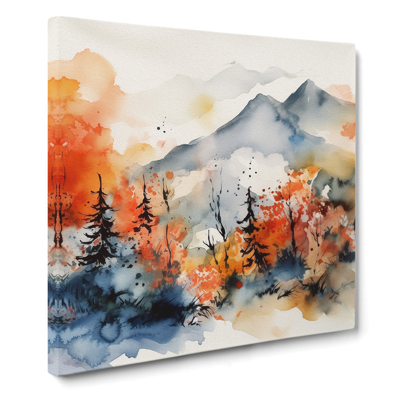 Japanese Mountains Watercolour No.3 - Print, 35cm H x 35cm W x 3cm D