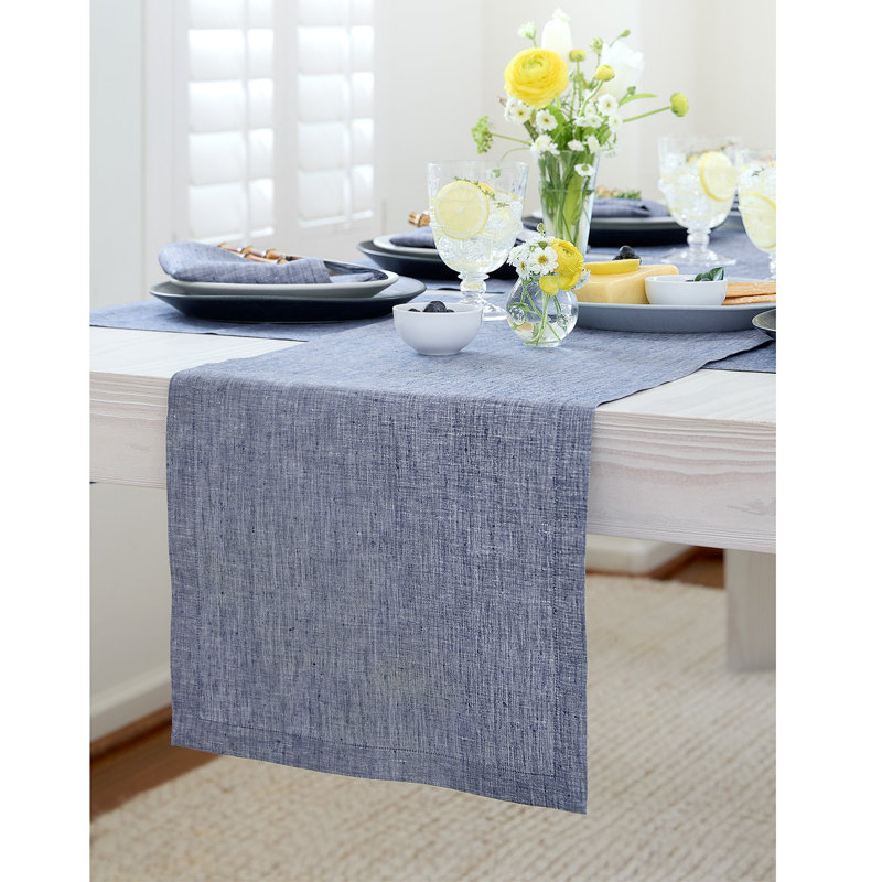 100% Pure Linen Table Runner - Athena, 108" x 14", Chambray Indigo