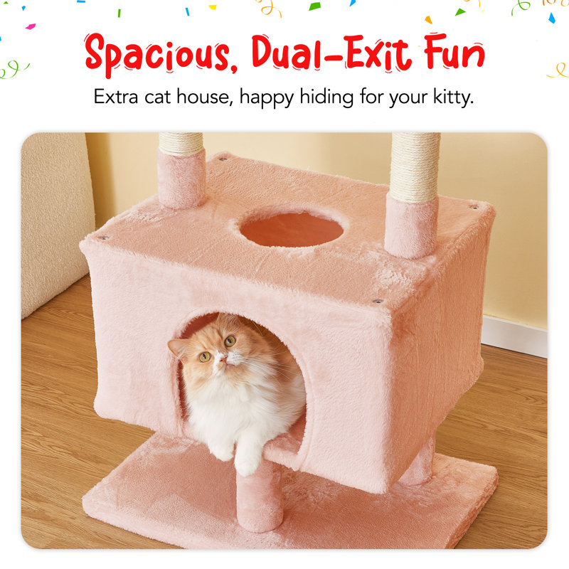 Tour pour arbre à chat à hauteur réglable de 92,9 po à 102,4 po, Rose