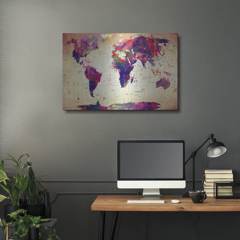 "Carte du monde rétro" par Mark Ashkenazi, H 24 po x l 36 po