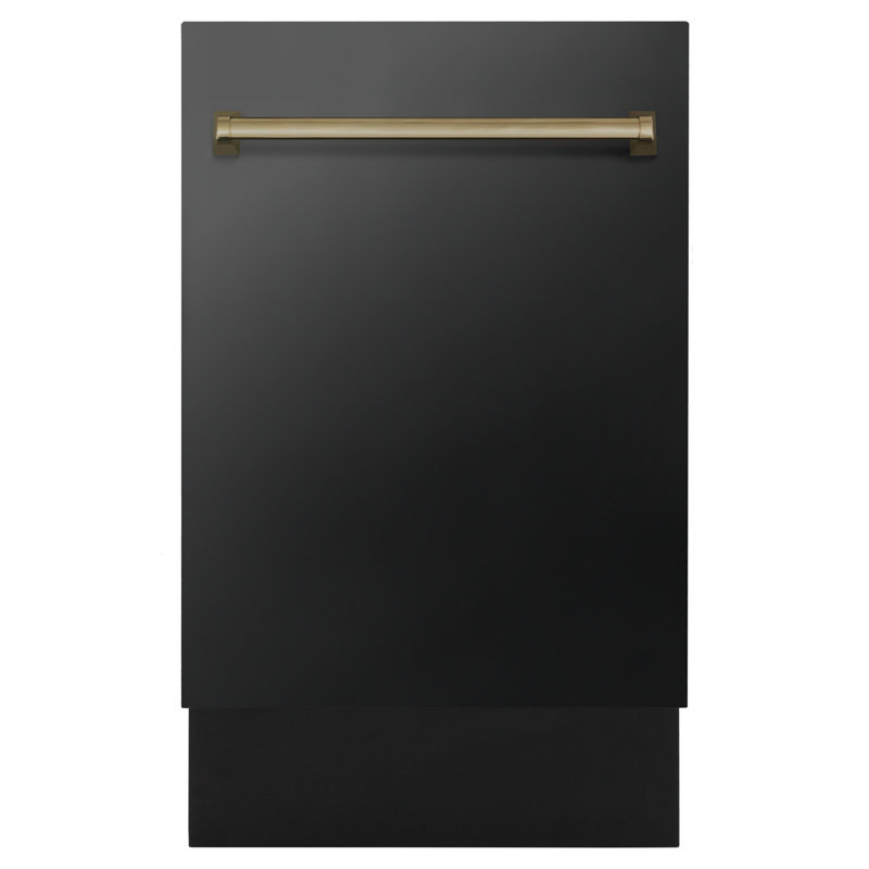 ZLINE Autograph Edition 18 in. Tallac Series 3rd Rack Top Control Built-In Dishwasher in Black Stainless Steel with Handle, 51dBa