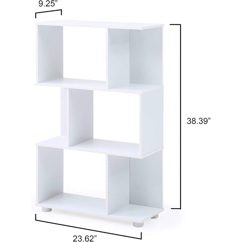 Bibliothèque moderne à 3 tablettes blanches pour appareils électroniques, livres et décor, bibliothèque américaine