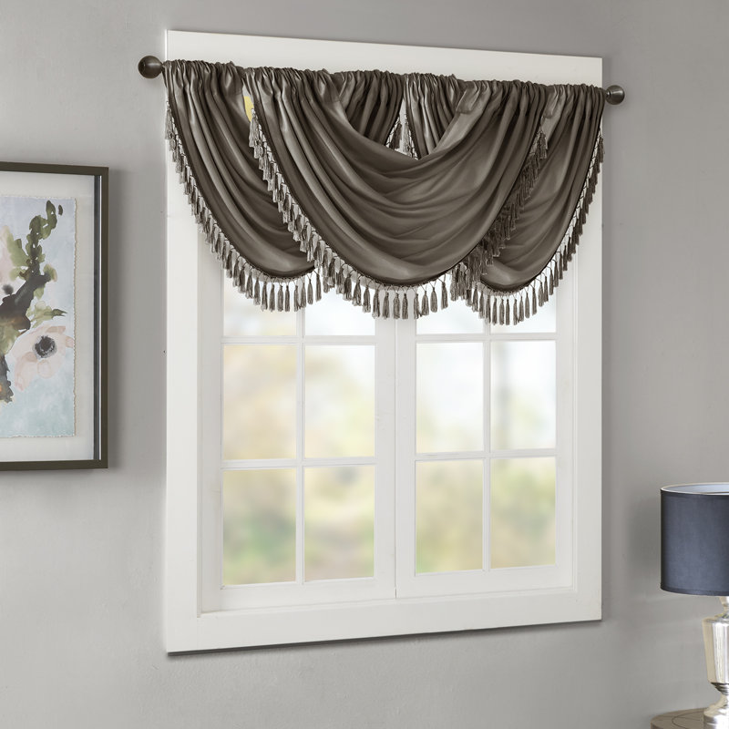 Elena Silk Scalloped 38" Window Valance, Pewter