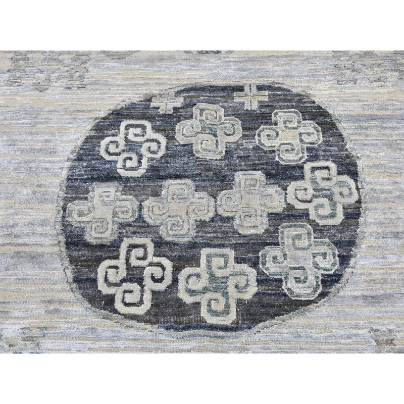 Tapis décoratif en gris noué à la main de conception unique 8 pi 10 po x 12 pi 1 po charde