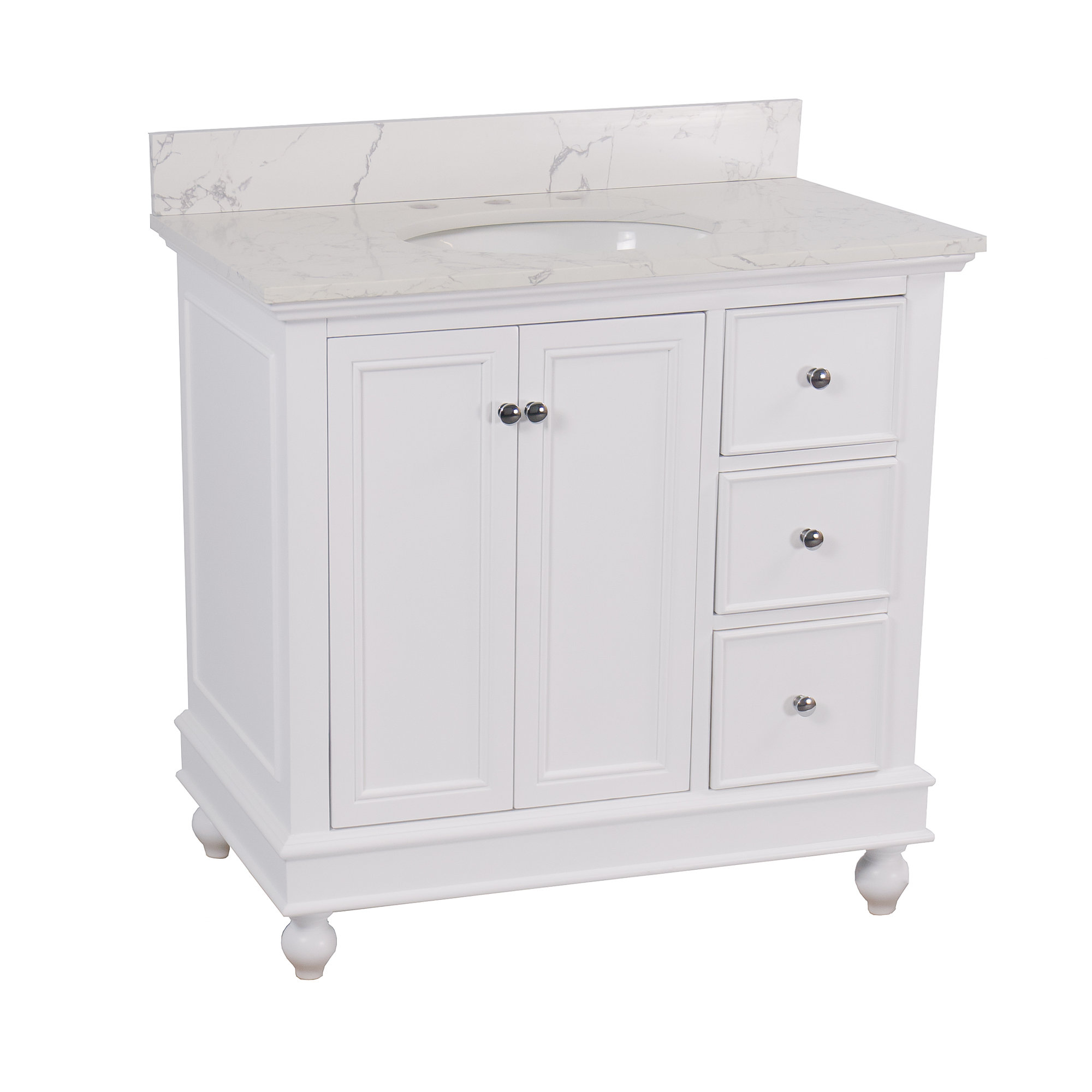 Ferdinand 36'' Single Bathroom Vanity, Engineered Marble, White