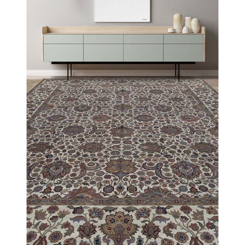 Tapis ivoire et ivoire noué à la main de haute qualité