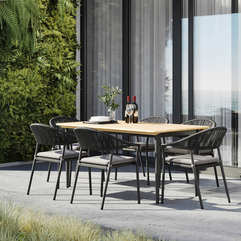 Claudia 6 Seater Rectangular Teak Dining Set in Graphite, Charcoal