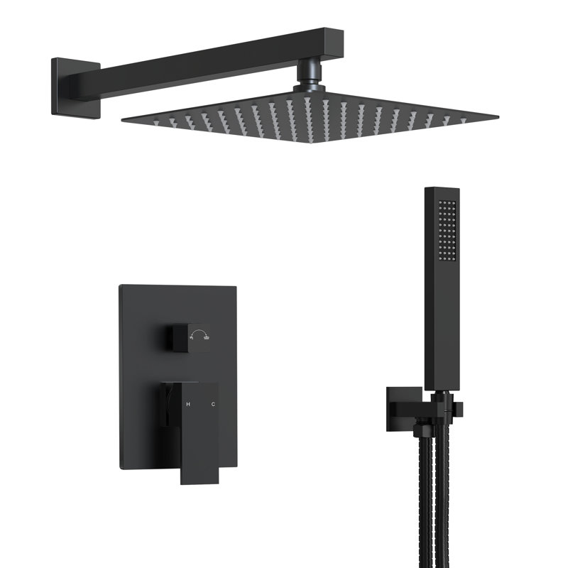  10" High Pressure Rainfall Shower System, Wall Mount Shower Faucet Set with Handheld Spray, Matte Black