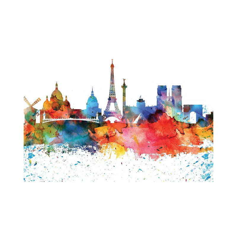 Horizon aquarelle coloré de Paris, H 12 po x l 18 po x 1,5 po