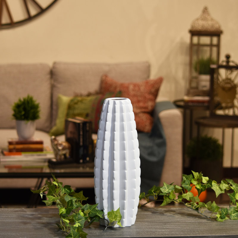 Vase de table cylindrique bellied en céramique sylvie, H 14 po x l 5 po x P 5 po, Blanc