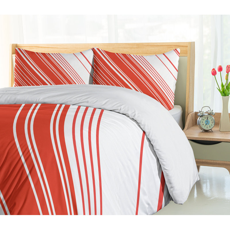 Candy Cane Red and White Queen Duvet Cover Set