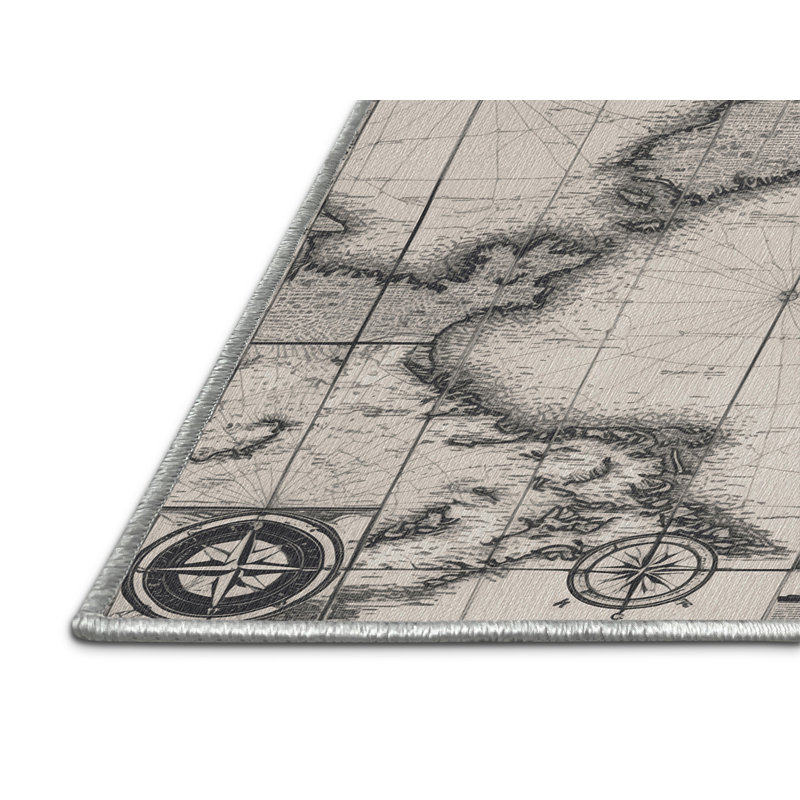 Washable Nautical charts and maps Nautical Area Rug, Round 5'