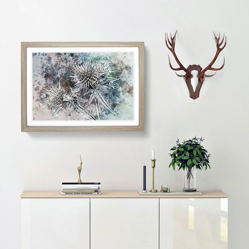 Thistle Flower in Abstract - Framed Print, 50cm H x 76cm W x 2cm D, Oak