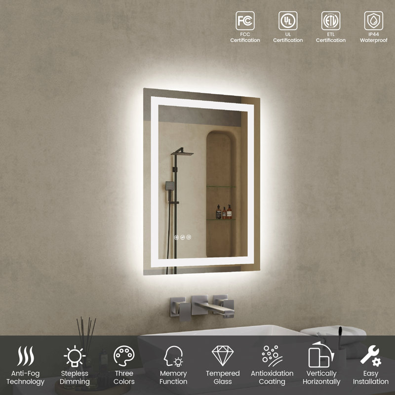 Miroir de salle de bain Led, 28 po x 20 po