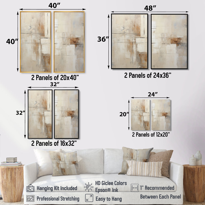 Minimalisme moderne, art zen scandinave moderne II - art mural scandinave beige, H 36 po x l 48 po, Doré