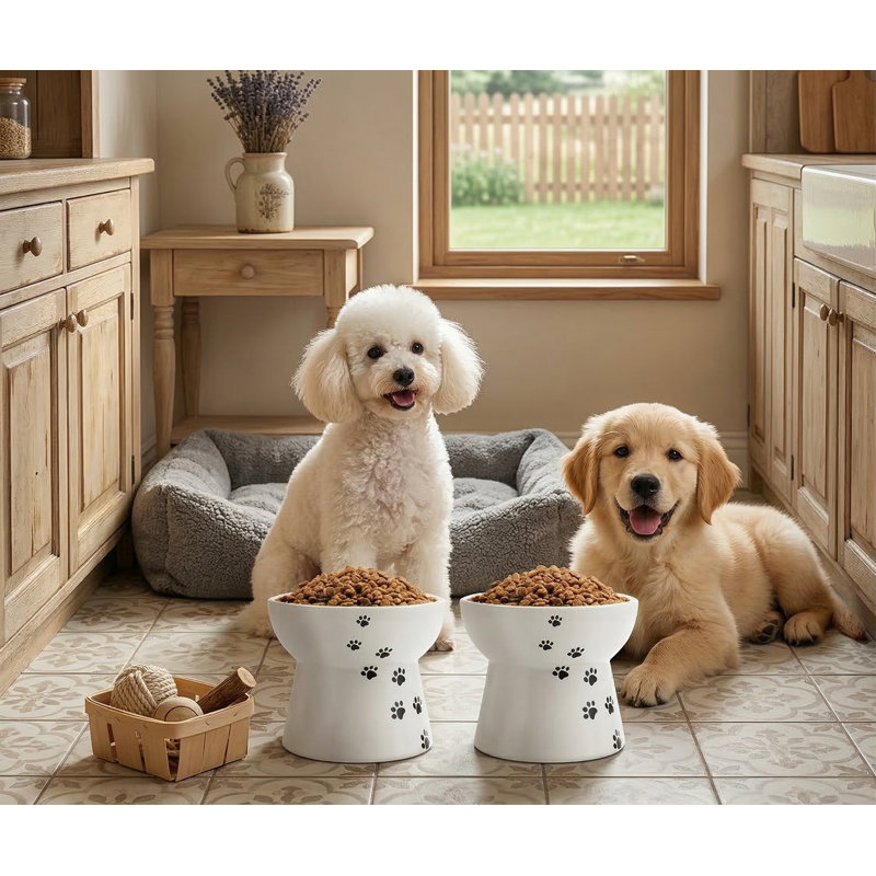 Ensemble de 2 bols pour chien surélevés en céramique, antidérapants, allant au lave-vaisselle et au micro-ondes