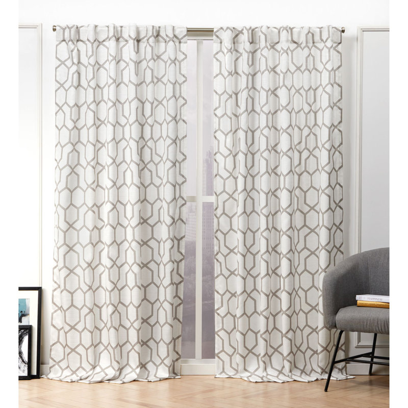 Nicole Miller Hexa Geometric Print Hidden Tab/Rod Pocket Top Light Filtering Curtain Panel Pair, Natural, 54" x 108"