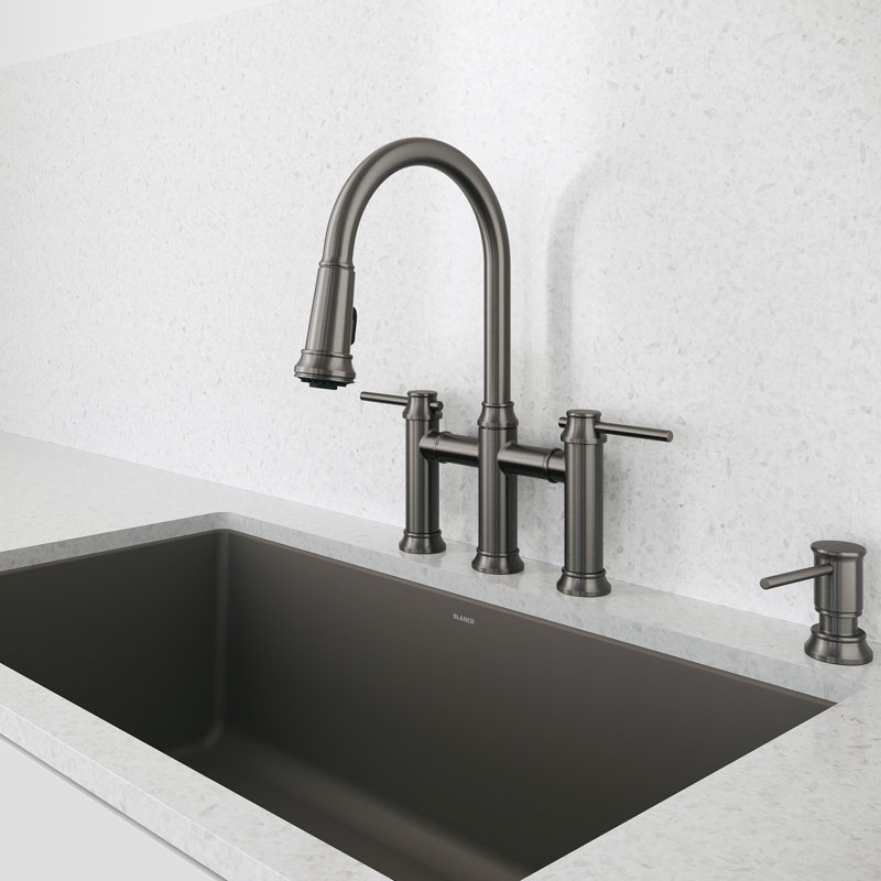 Empressa Pull-Down Dual-Spray Bridge Faucet, Satin Dark Steel
