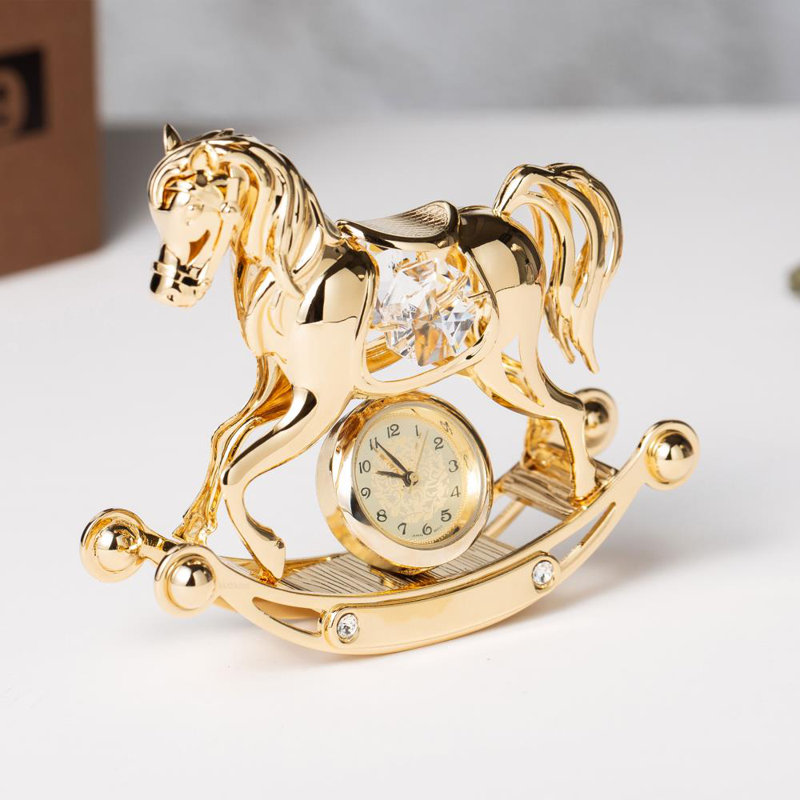 Figurine de bureau cheval berçant décorée de cristal, Or