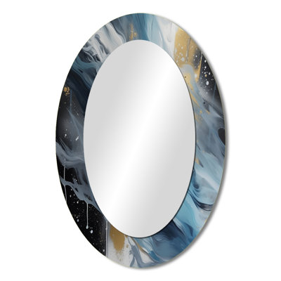 Blue And White Transcendent Brushstrokes II - Large Oval Wall Mirror On Metal