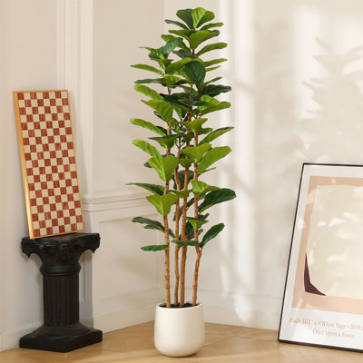 Figuier artificiel 72 po Adarna avec feuilles réalistes et tronc naturel, arbre en pot