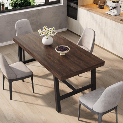 63" Industrial Dining Table, Natural Wood with Metal Frame for Kitchen Dining Room