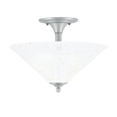 Semi-Flush, Brushed Nickel Finish, 2 Bulbs, 16" Gold Ice Glass