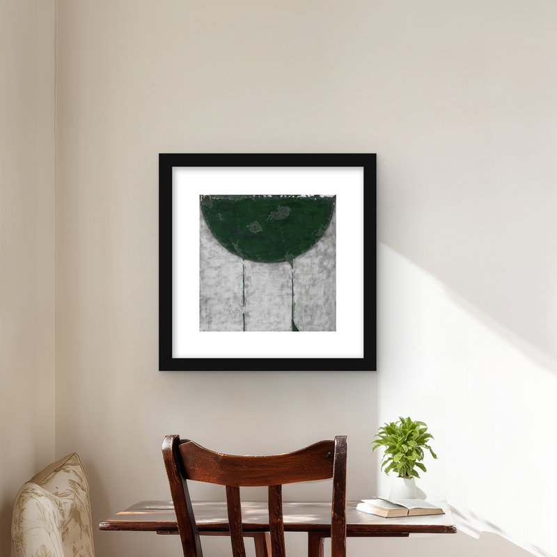 Demi-cercle vert - reproduction mat contemporaine encadrée | Décor, H 16 po x l 16 po