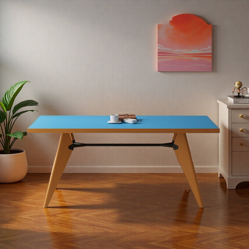 Bright Blue Brown Multi-functional Writing Desk, 29.52" H x 70.86" W x 31.49" D