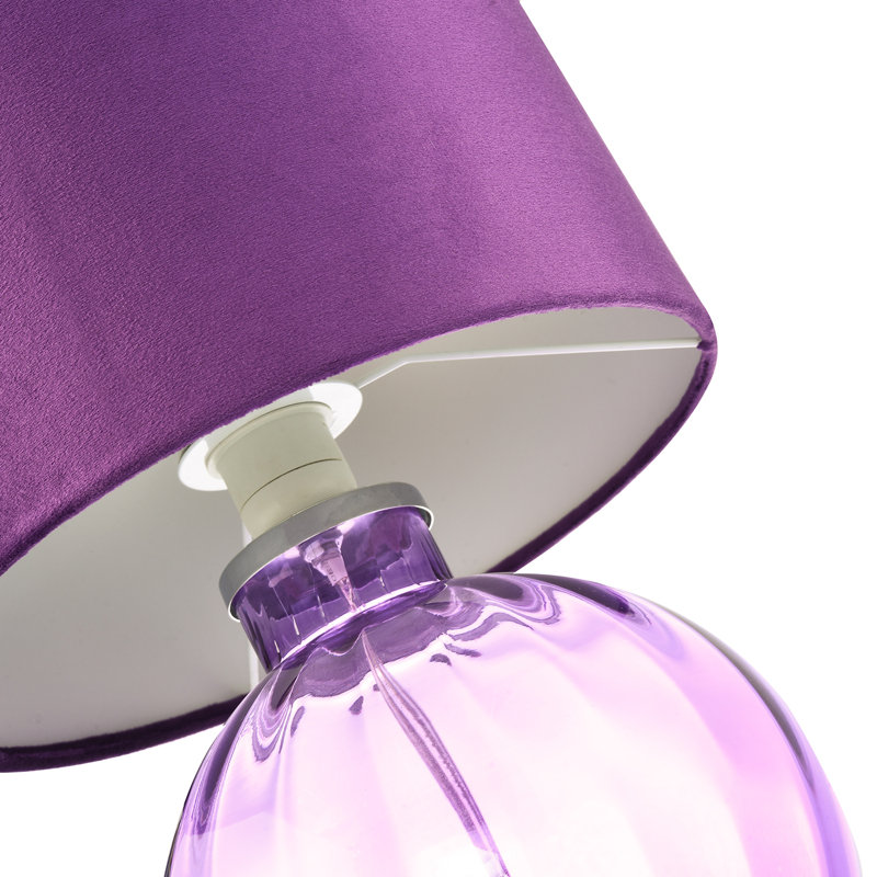 Mitzi Contemporary Ribbed Glass Table Lamp with Velvet Fabric Shade, Purple