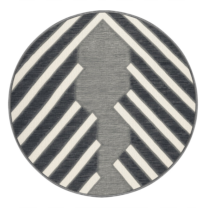 Washable Pearl Gray White Striped Area Rug, Round 6'