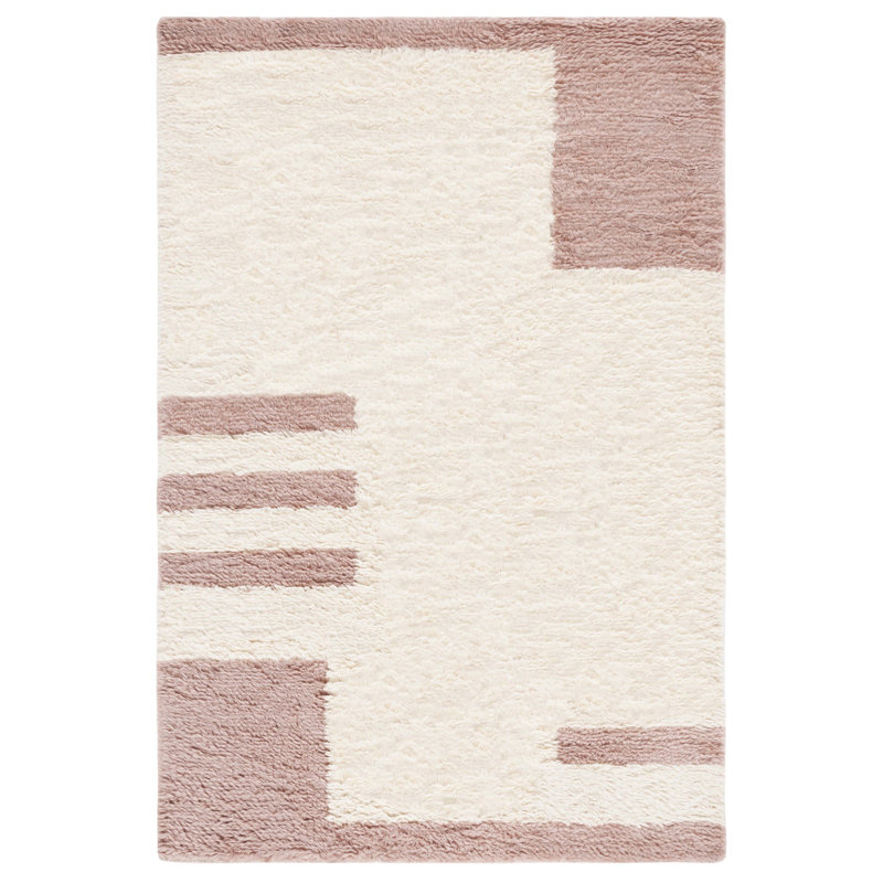 Caben Hand Woven Wool/Cotton Rug in Ivory/Pink, Rectangle 4' x 6'
