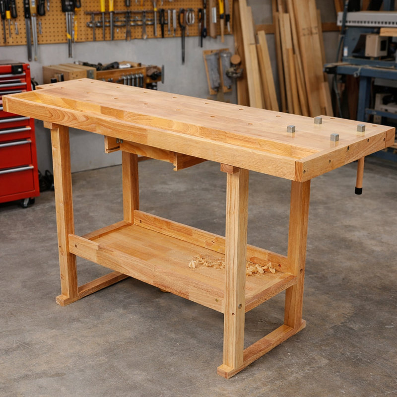 Établi en bois 55 po avec poignée réglable et rangement, capacité de charge de 300 lb