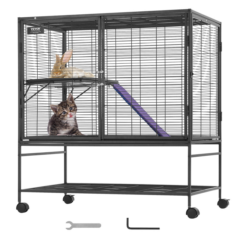 39" Black Metal 2-Tier Rolling Small Animal Cage