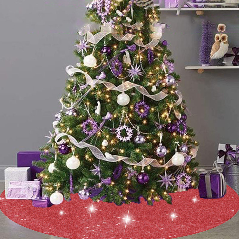 Jupe d'arbre de Noël en velours à paillettes Sequin, Rouge
