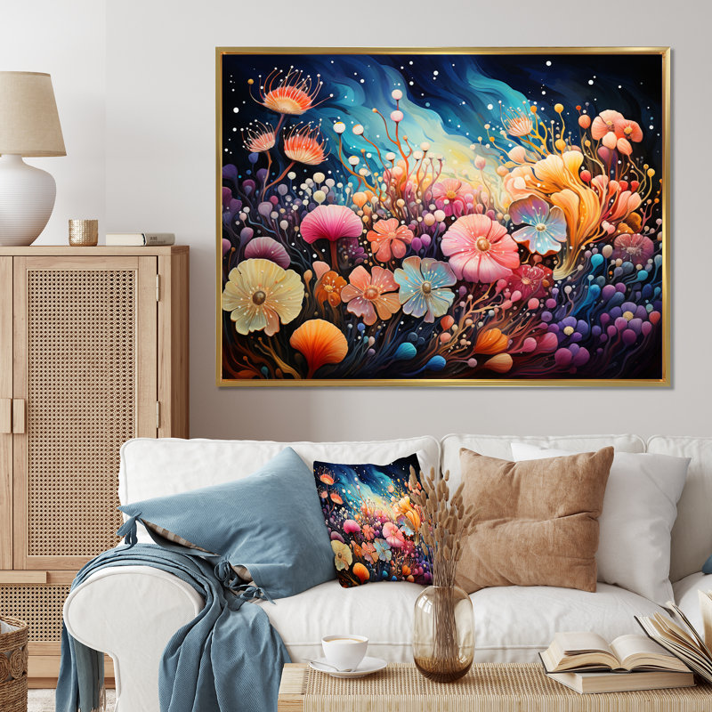 «Colorful Marine Animals Harmony II», reproduction sur toile, H 34 po x l 44 po x P 1,5 po, Cadre flottant doré