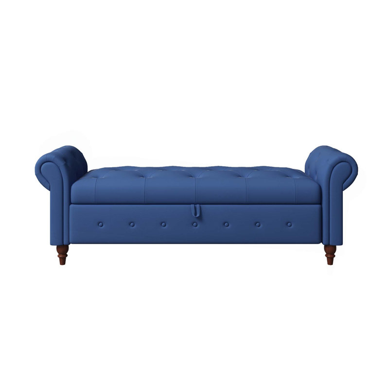 Banc de lit rembourré 63 po, pieds en bois, Marine
