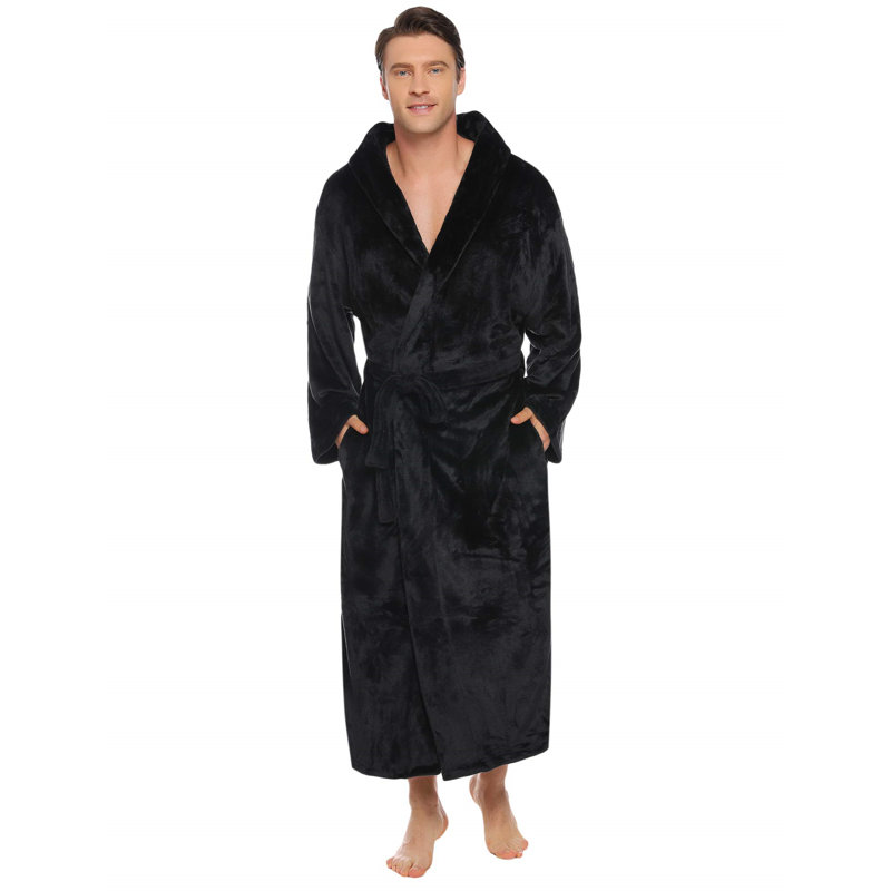 Revloc Flannel Mid-Calf Bathrobe, XL, Black