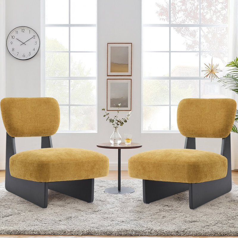 Ensemble de 2 chaises de salon rembourrées en polyester Comfy, Black , Blanc