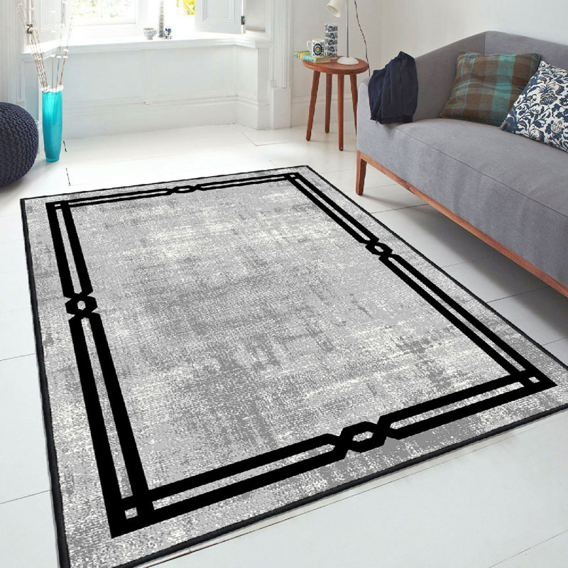 Wencil Luxurious Cotton Area Rug, 2.6 x 4.0 Feet, Grey & Black | 100% Cotton, 1200 GSM, Pile Height: 0.4 in, Total Thickness: 0.3 in | Antibacterial, Non-Slip PVC Backing, Machine Washable, Perfect for Living Room & Bedroom Décor
