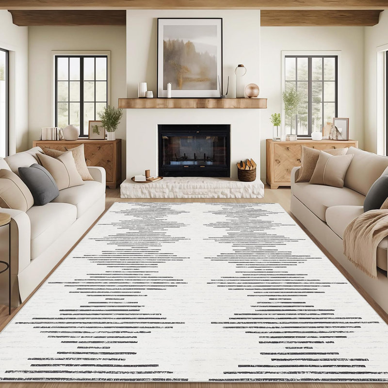 Tapis de couloir Modern Modern, Ivory/Black, Rectangle 9' x 12'