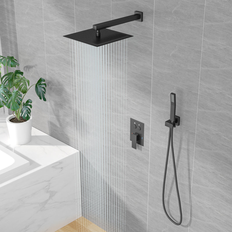 10 Inch Rain Shower Head Shower System Push Button Diverter Shower Set Wall Mount Shower System, Matte Black