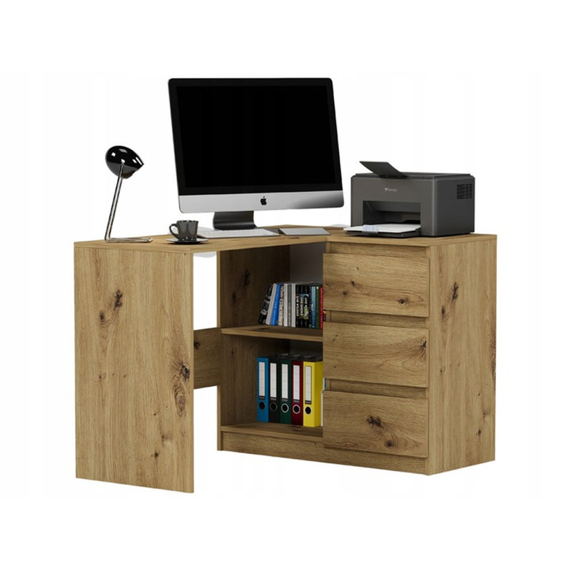 L-Shaped Computer Table, Brown/White/Pink